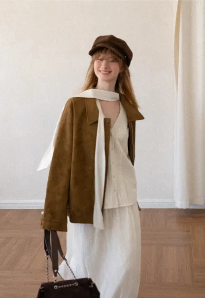 Suede Texture Oversized Short Jacket