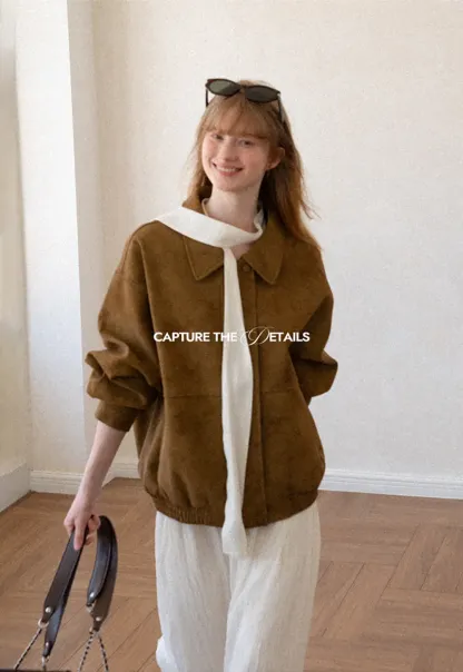 Suede Texture Oversized Short Jacket