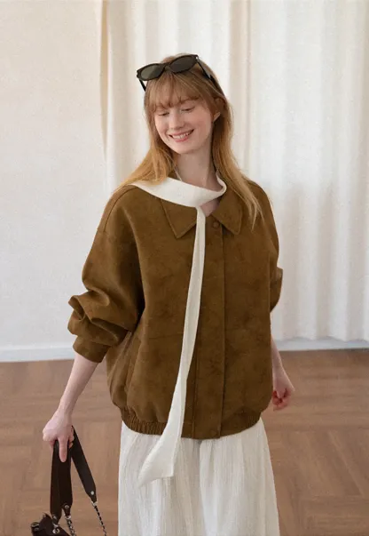 Suede Texture Oversized Short Jacket