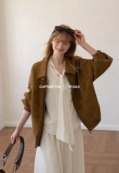 Suede Texture Oversized Short Jacket