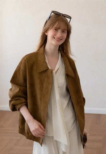 Suede Texture Oversized Short Jacket