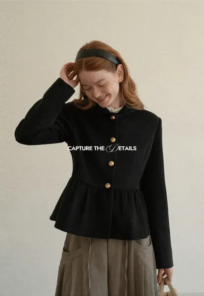 Peplum Hem Single Breasted Short Jacket