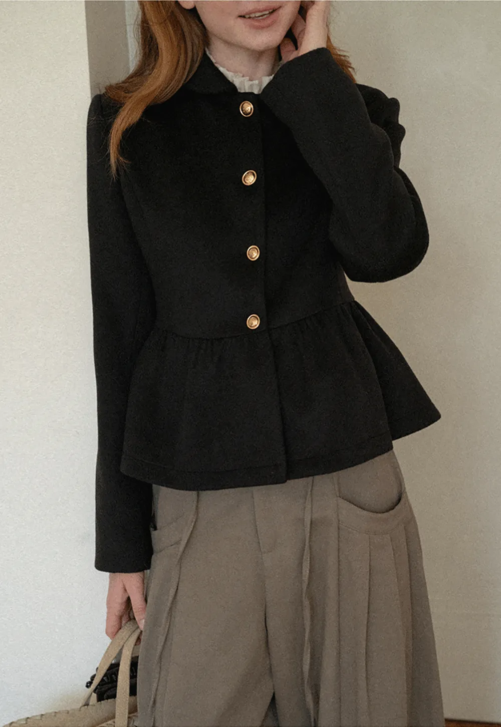 Peplum Hem Single Breasted Short Jacket