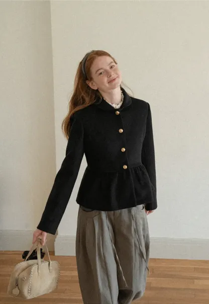 Peplum Hem Single Breasted Short Jacket