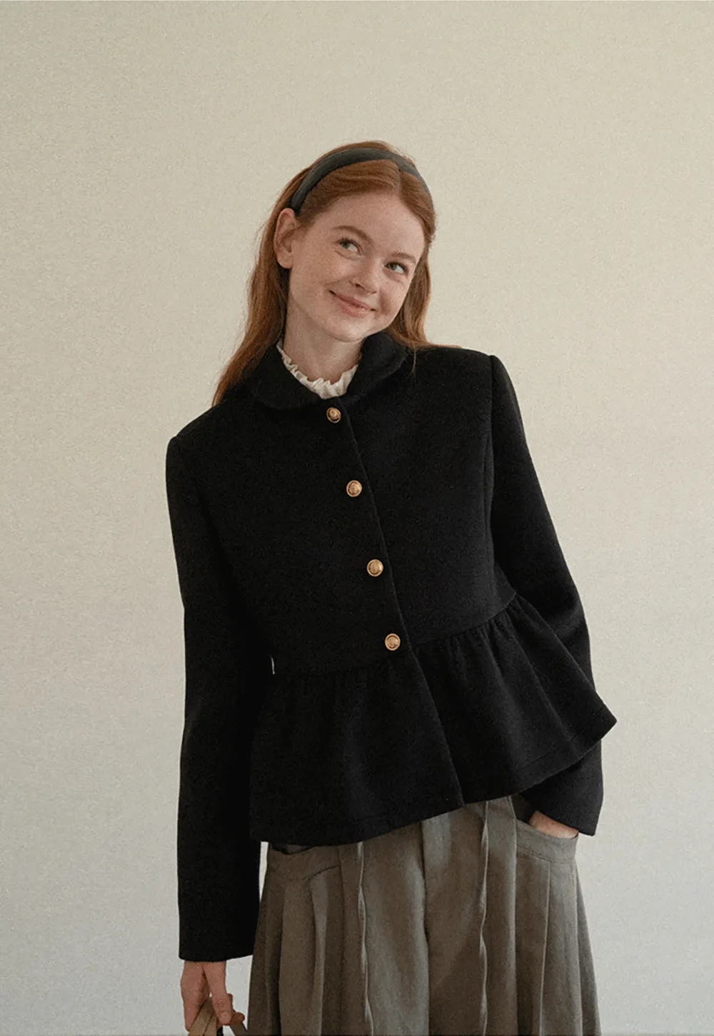 Peplum Hem Single Breasted Short Jacket