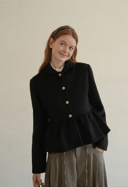 Peplum Hem Single Breasted Short Jacket