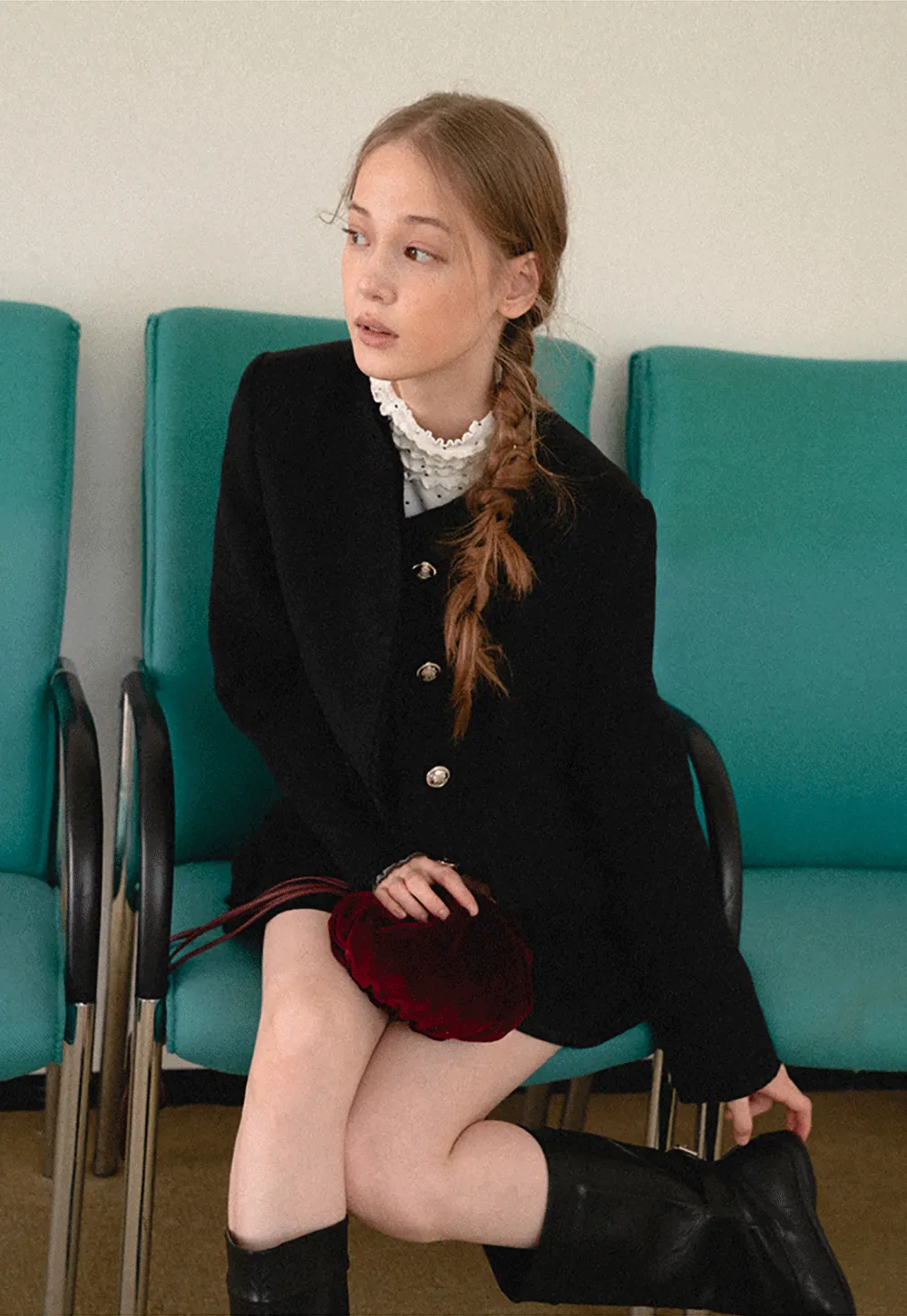 Lace Trim Collar Cropped Jacket Flared Skirt