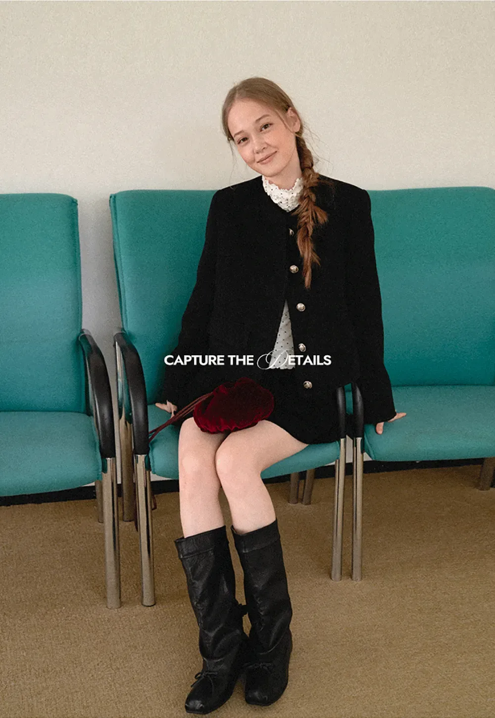Lace Trim Collar Cropped Jacket Flared Skirt
