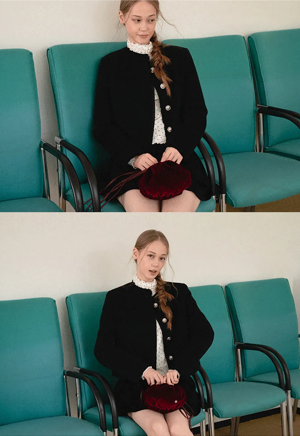 Lace Trim Collar Cropped Jacket Flared Skirt