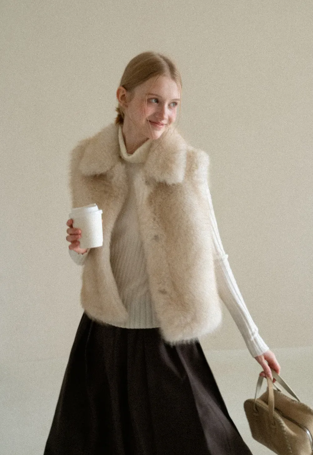 Faux Fur Collar Cropped Vest