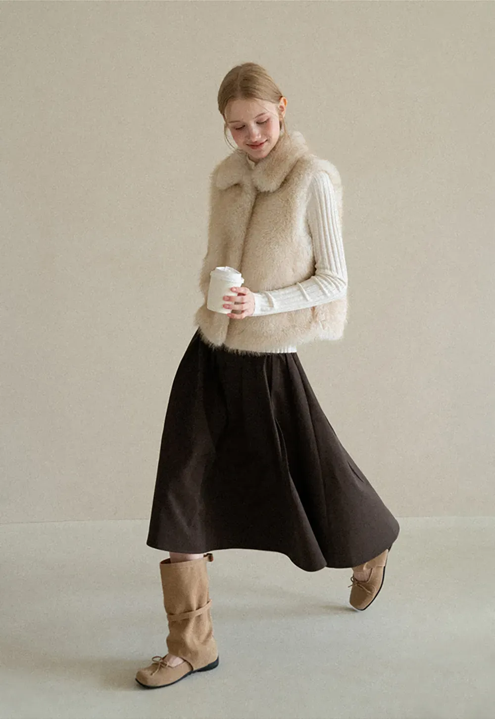 Faux Fur Collar Cropped Vest