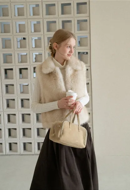 Faux Fur Collar Cropped Vest