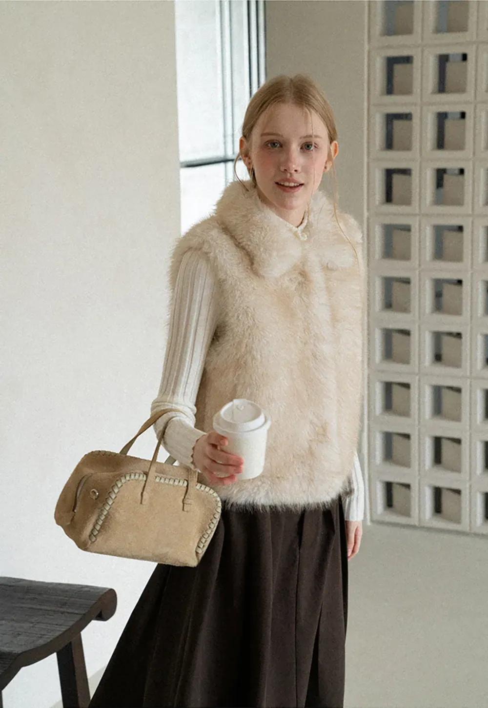 Faux Fur Collar Cropped Vest