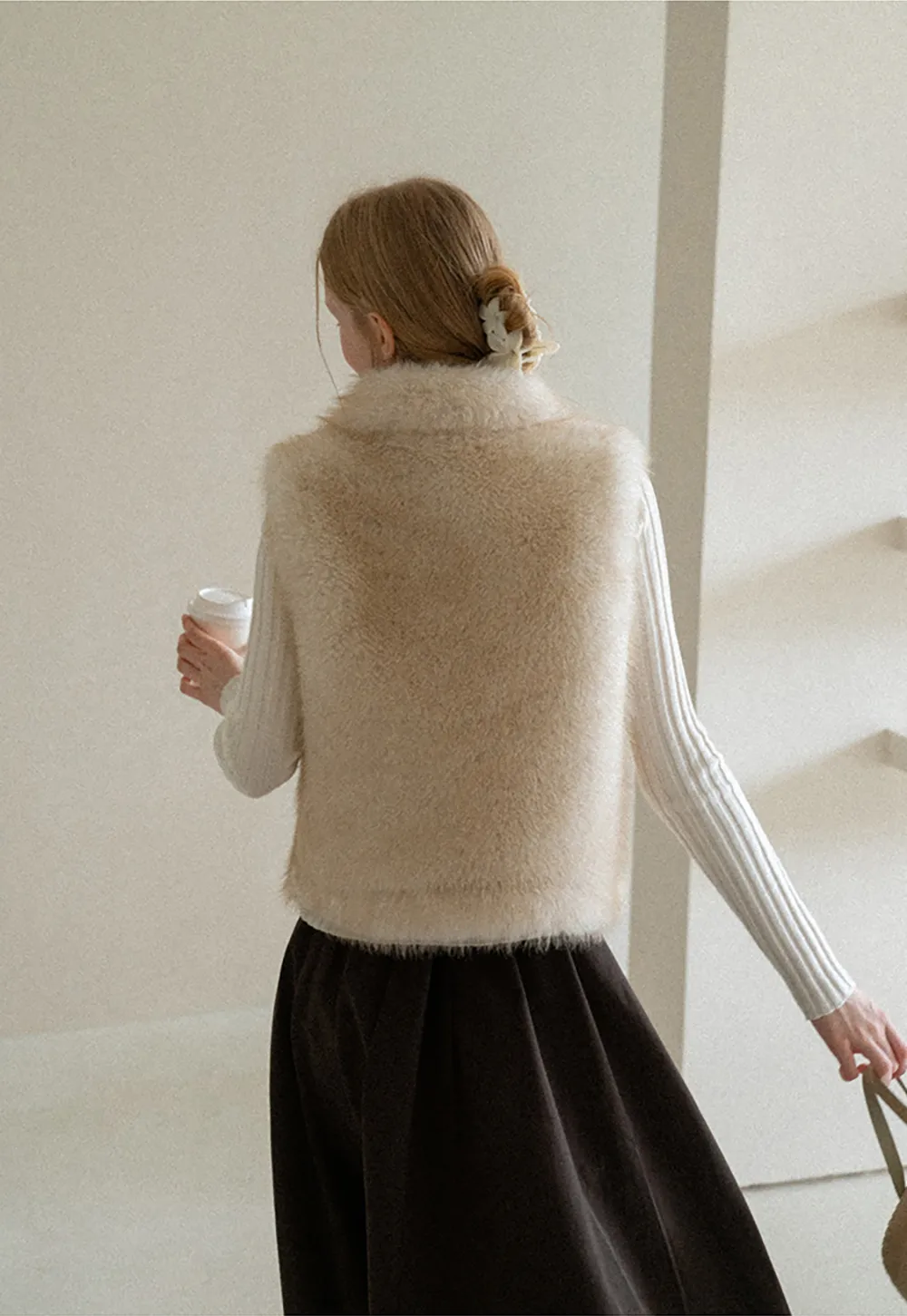 Faux Fur Collar Cropped Vest