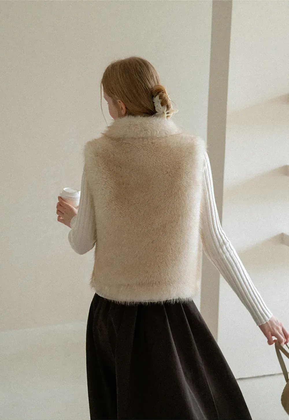 Faux Fur Collar Cropped Vest