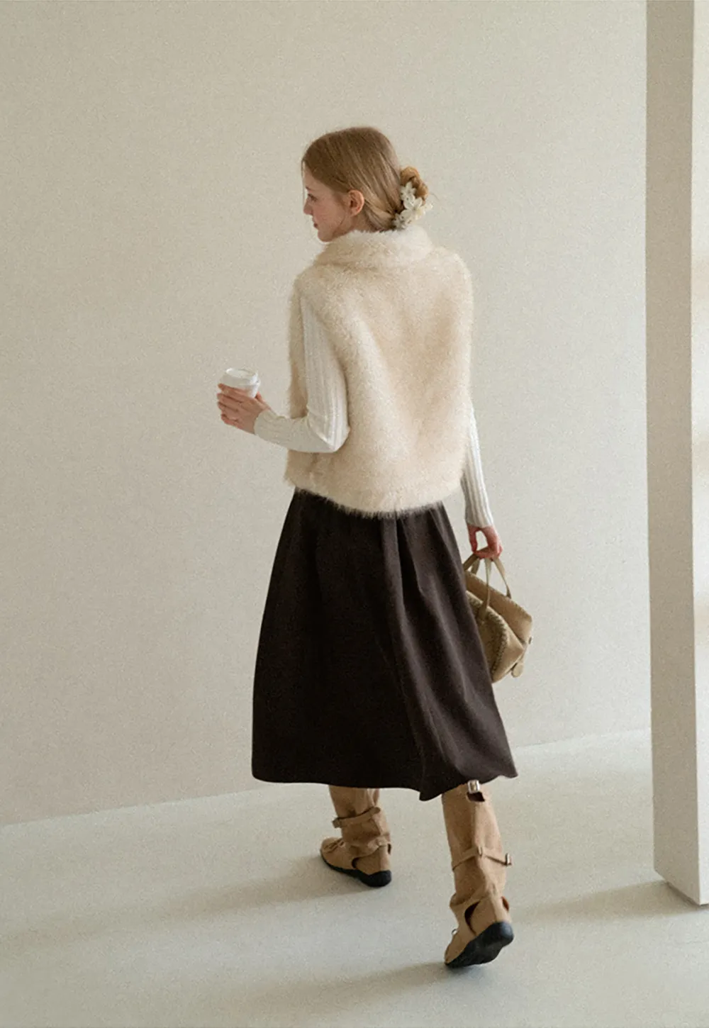 Faux Fur Collar Cropped Vest