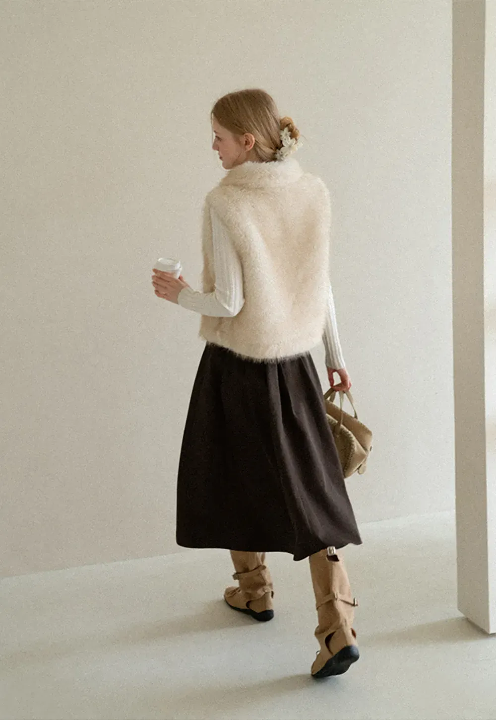 Faux Fur Collar Cropped Vest