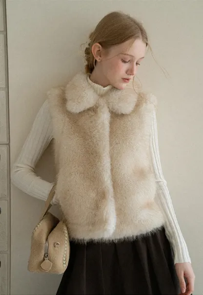 Faux Fur Collar Cropped Vest