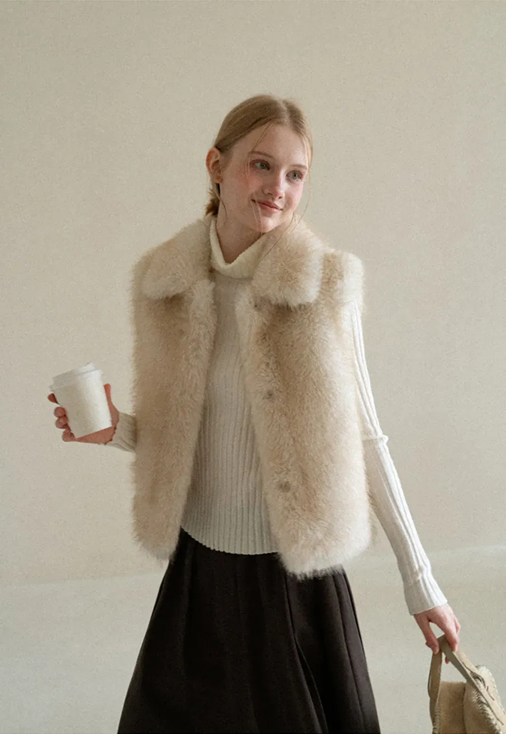 Faux Fur Collar Cropped Vest