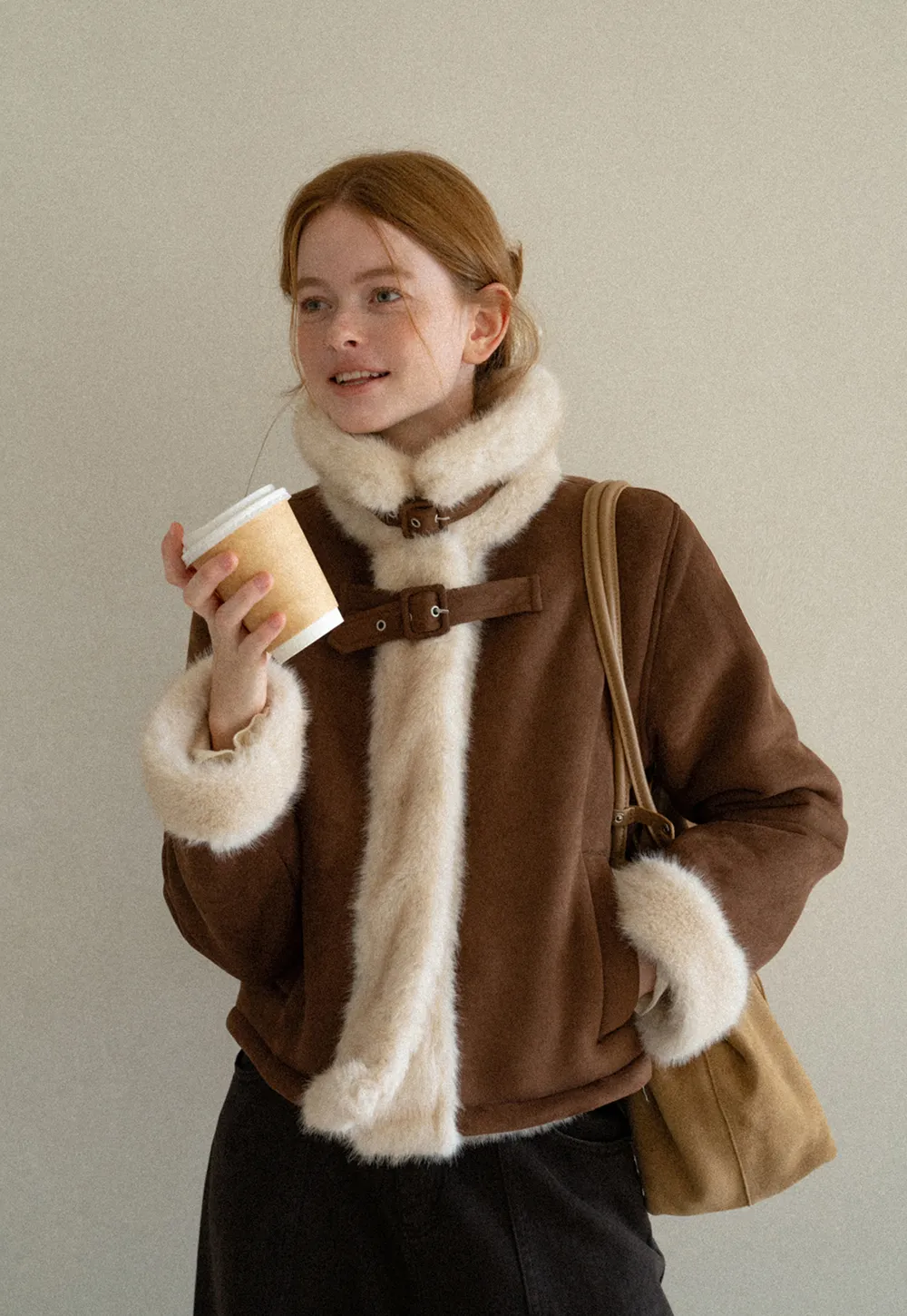 Faux Fur Trimmed Collar and Cuffs Short Jacket