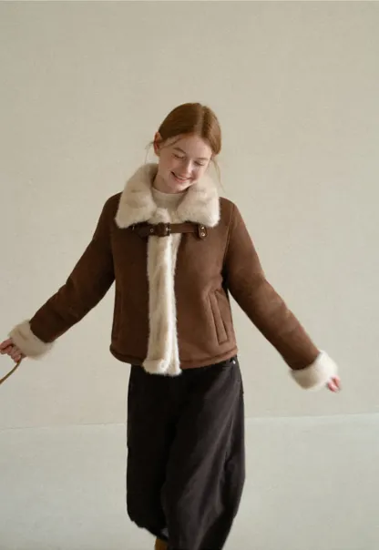 Faux Fur Trimmed Collar and Cuffs Short Jacket
