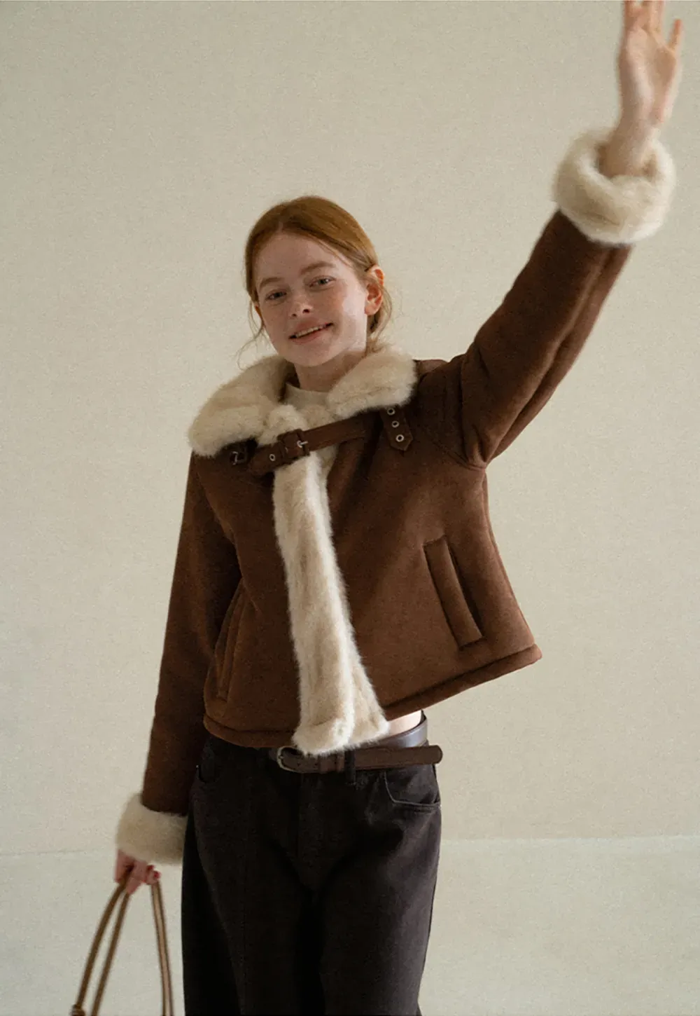 Faux Fur Trimmed Collar and Cuffs Short Jacket