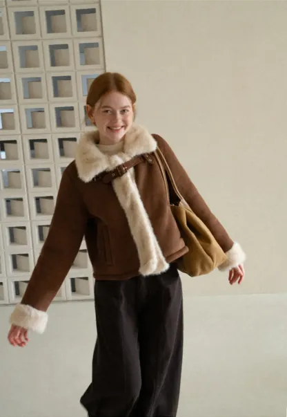 Faux Fur Trimmed Collar and Cuffs Short Jacket