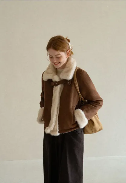 Faux Fur Trimmed Collar and Cuffs Short Jacket