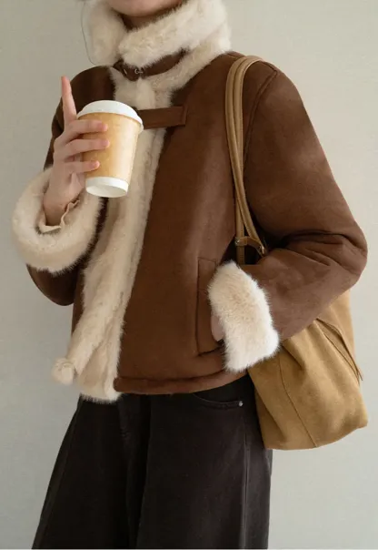 Faux Fur Trimmed Collar and Cuffs Short Jacket