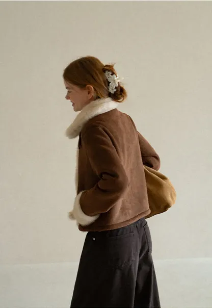 Faux Fur Trimmed Collar and Cuffs Short Jacket