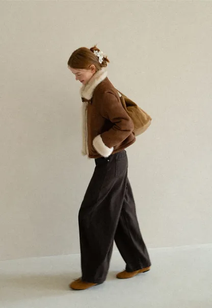 Faux Fur Trimmed Collar and Cuffs Short Jacket