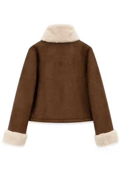 Faux Fur Trimmed Collar and Cuffs Short Jacket
