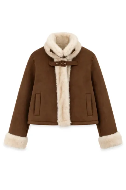 Faux Fur Trimmed Collar and Cuffs Short Jacket