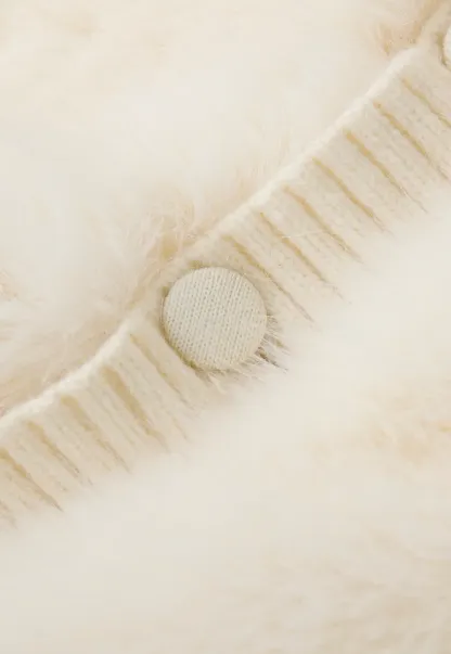 Cable Knit Cropped Cardigan with Faux Fur Collar