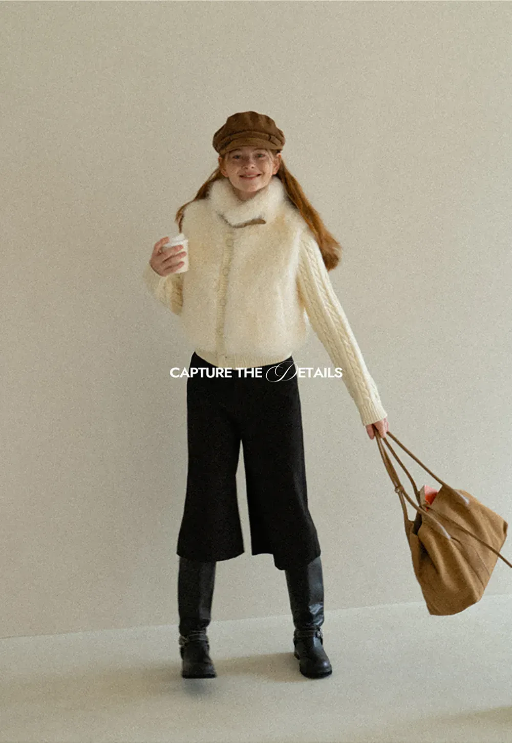 Cable Knit Cropped Cardigan with Faux Fur Collar