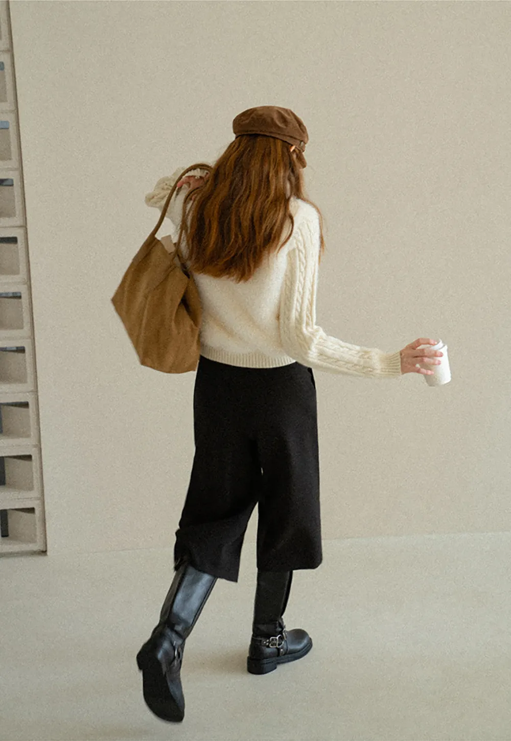 Cable Knit Cropped Cardigan with Faux Fur Collar