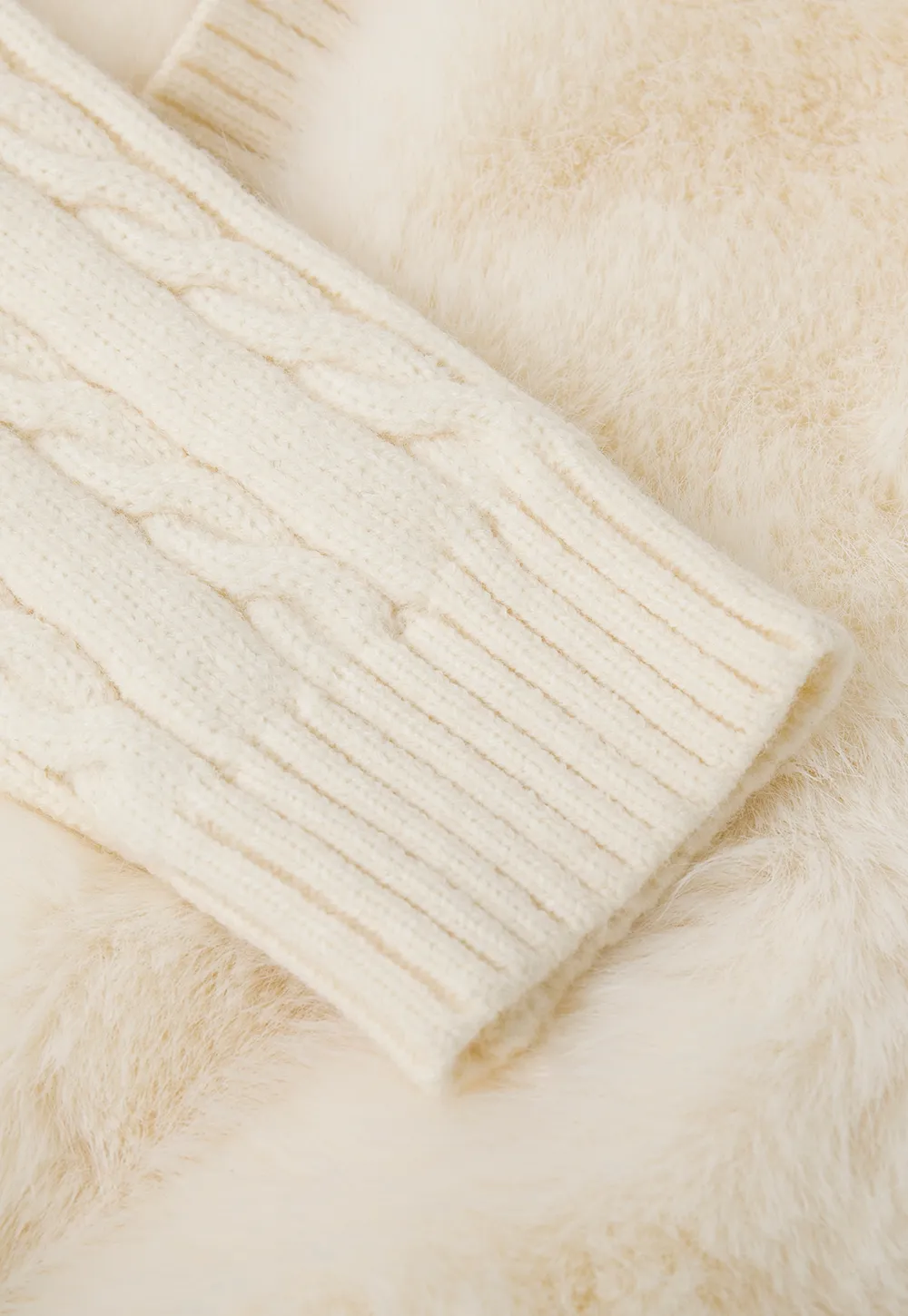 Cable Knit Cropped Cardigan with Faux Fur Collar