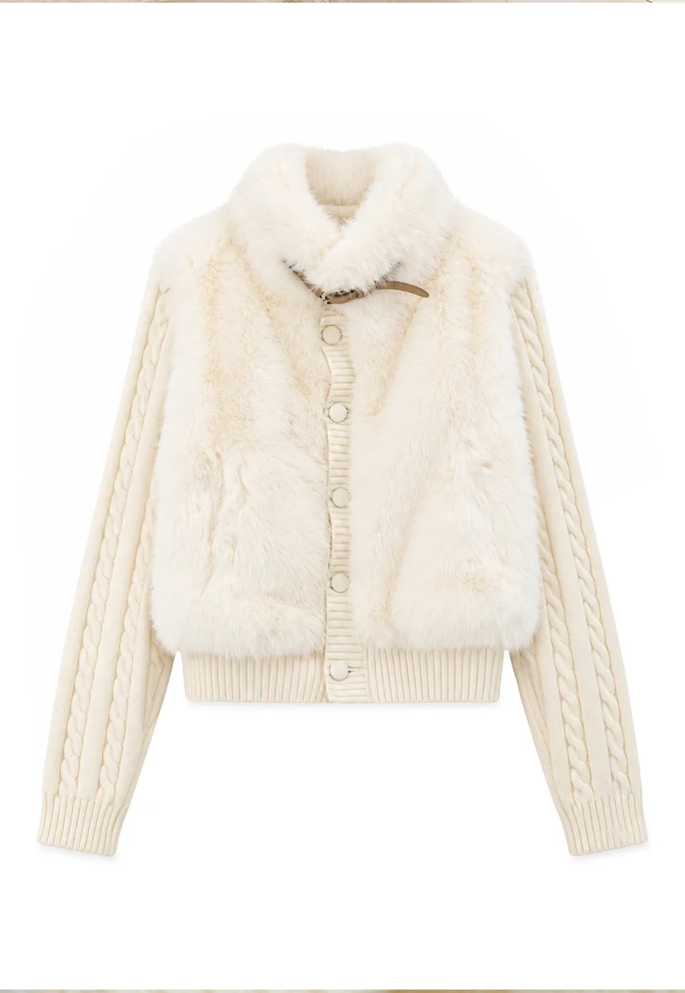 Cable Knit Cropped Cardigan with Faux Fur Collar