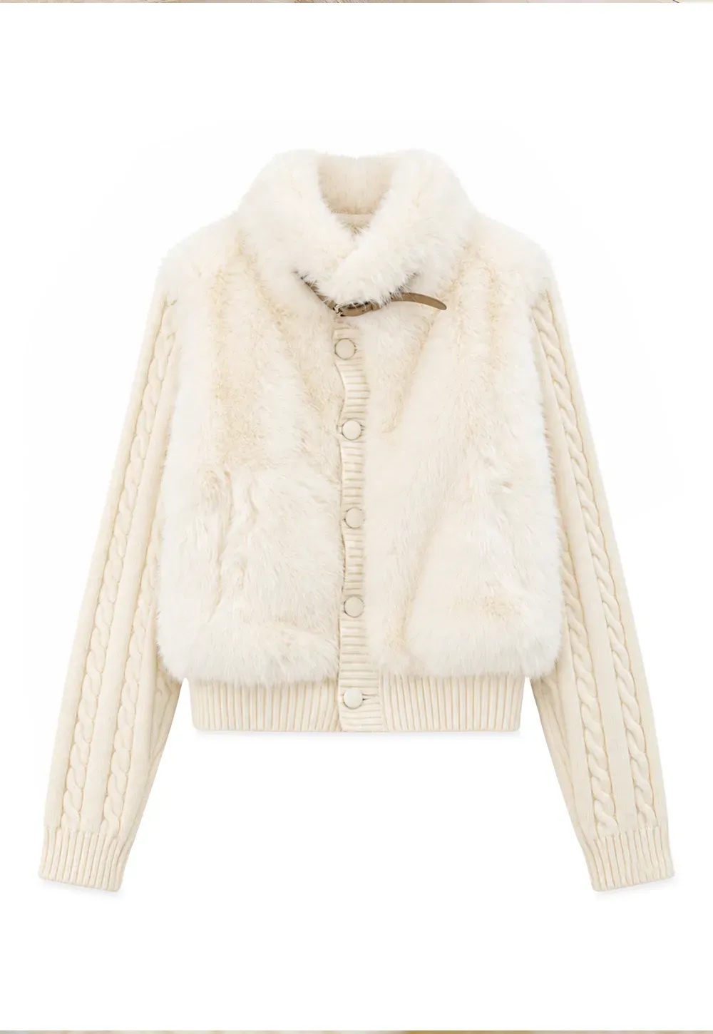 Cable Knit Cropped Cardigan with Faux Fur Collar