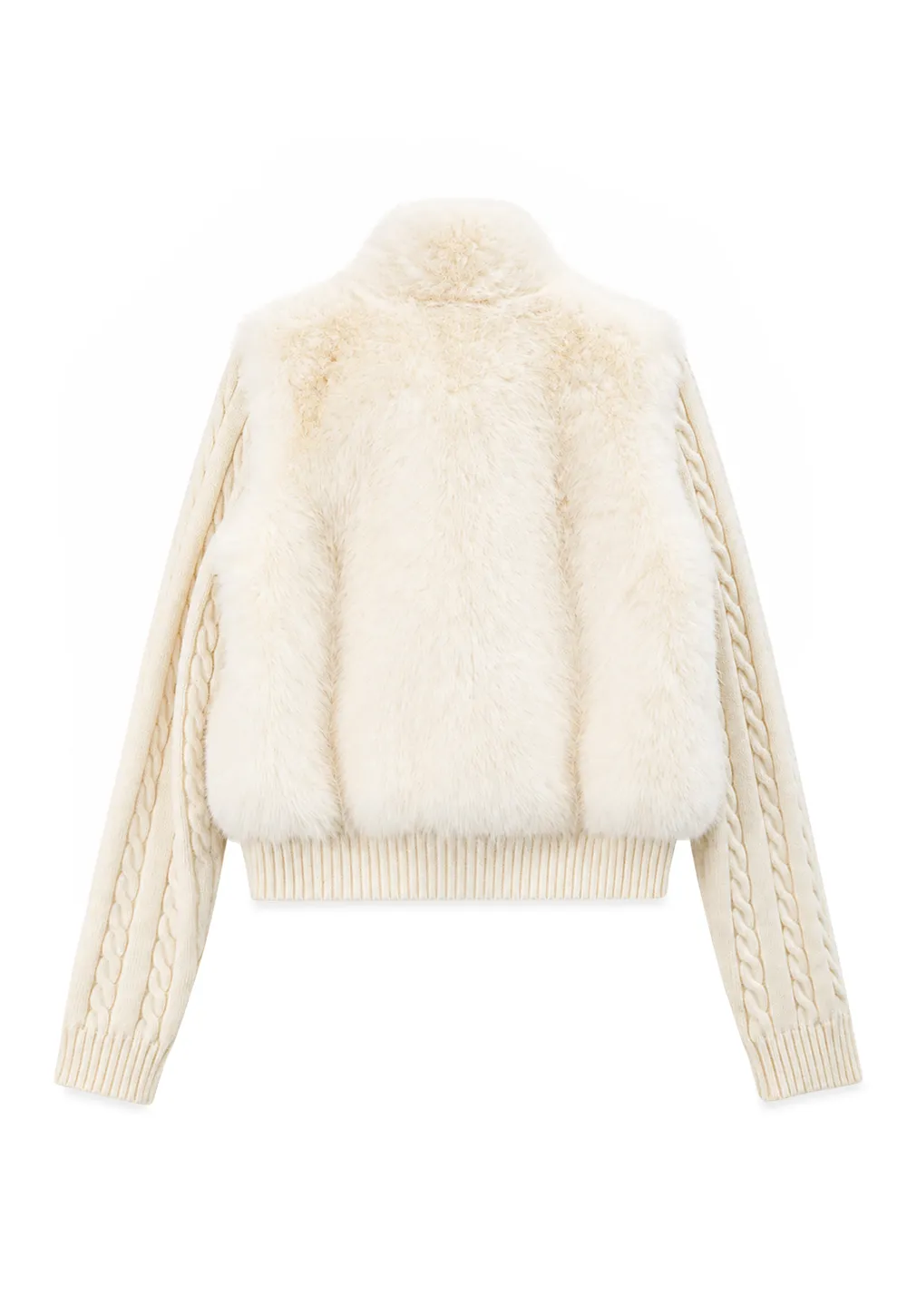 Cable Knit Cropped Cardigan with Faux Fur Collar