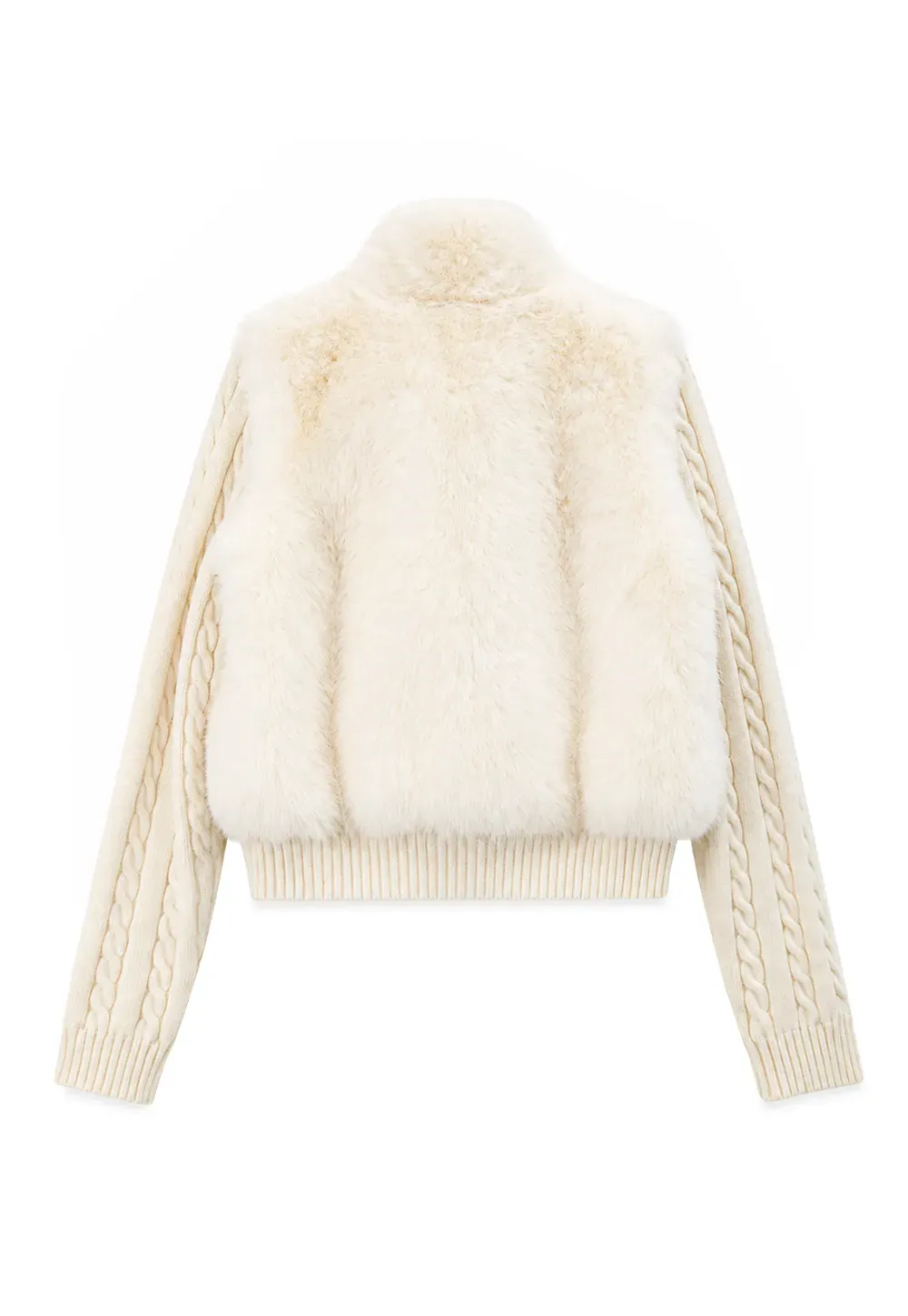 Cable Knit Cropped Cardigan with Faux Fur Collar