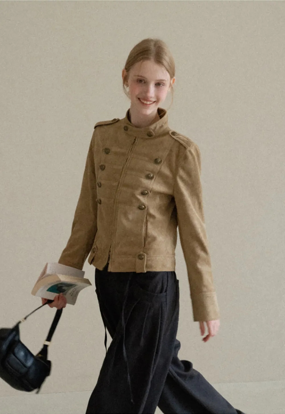 Military Style Double Breasted Short Jacket