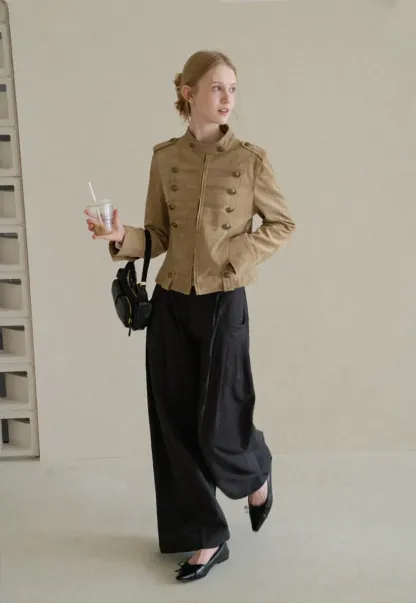 Military Style Double Breasted Short Jacket
