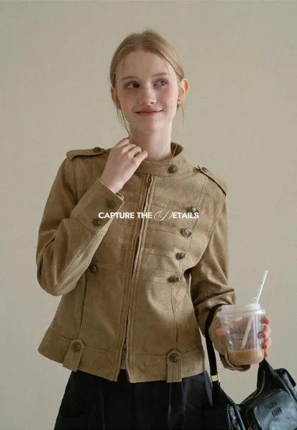 Military Style Double Breasted Short Jacket