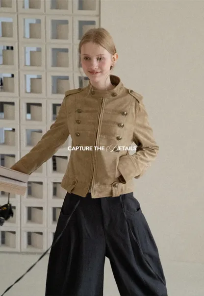 Military Style Double Breasted Short Jacket
