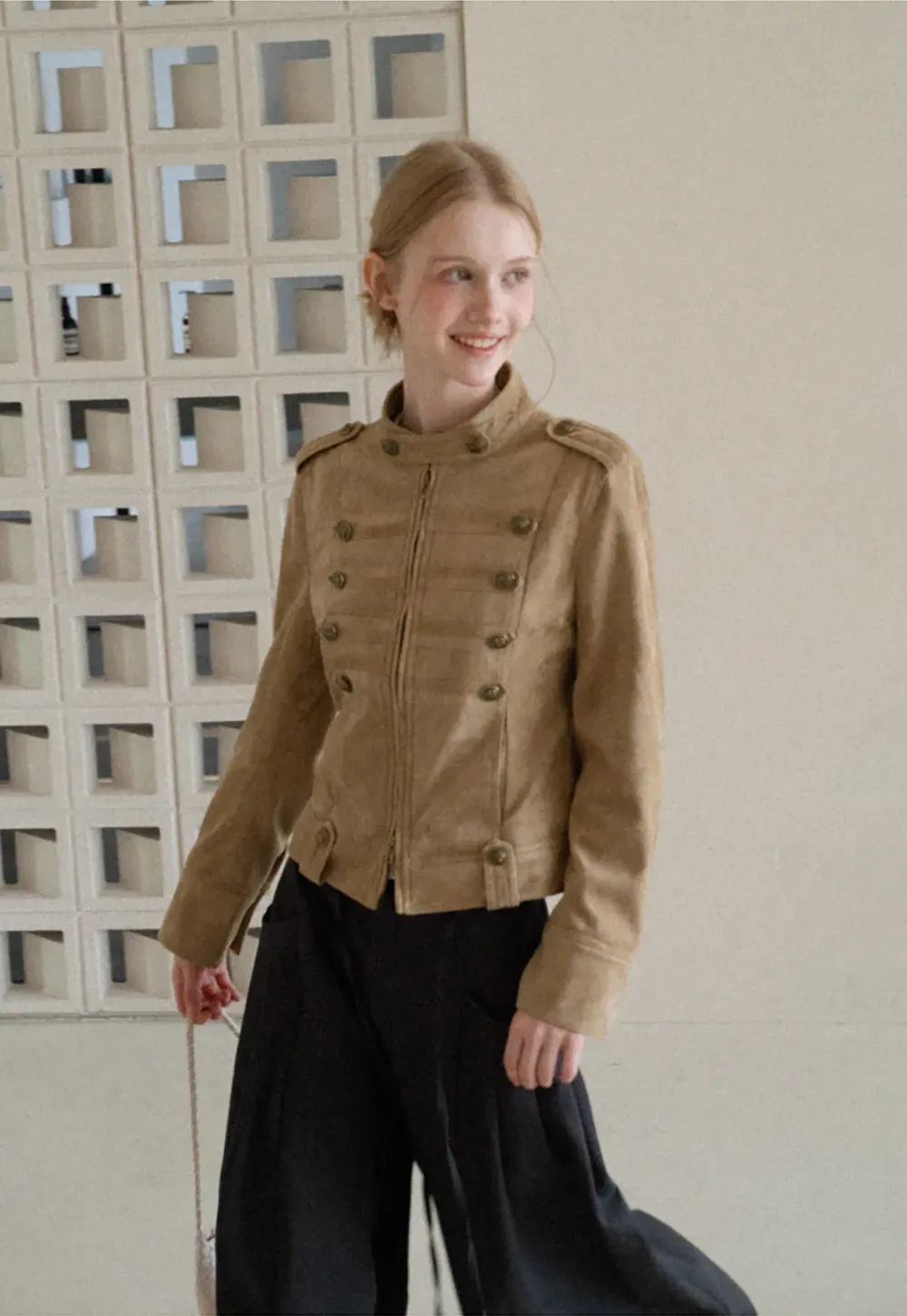 Military Style Double Breasted Short Jacket