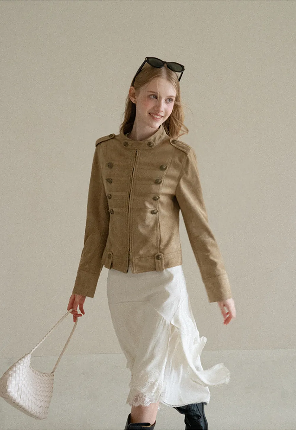 Military Style Double Breasted Short Jacket