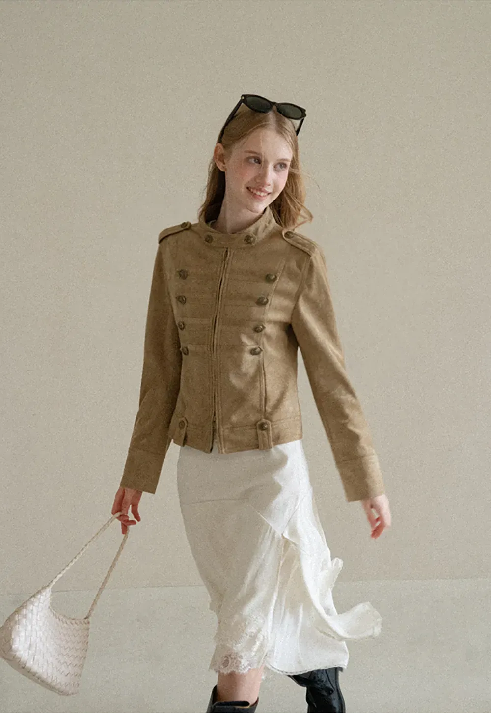 Military Style Double Breasted Short Jacket