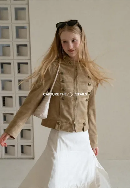Military Style Double Breasted Short Jacket