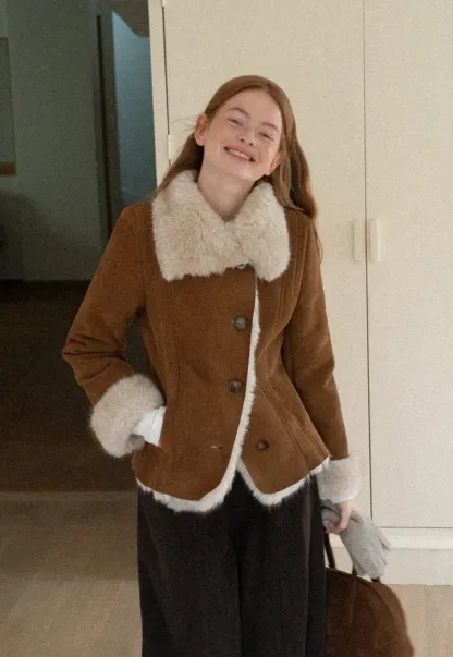 Shearling Trim Collar and Cuffs Short Jacket